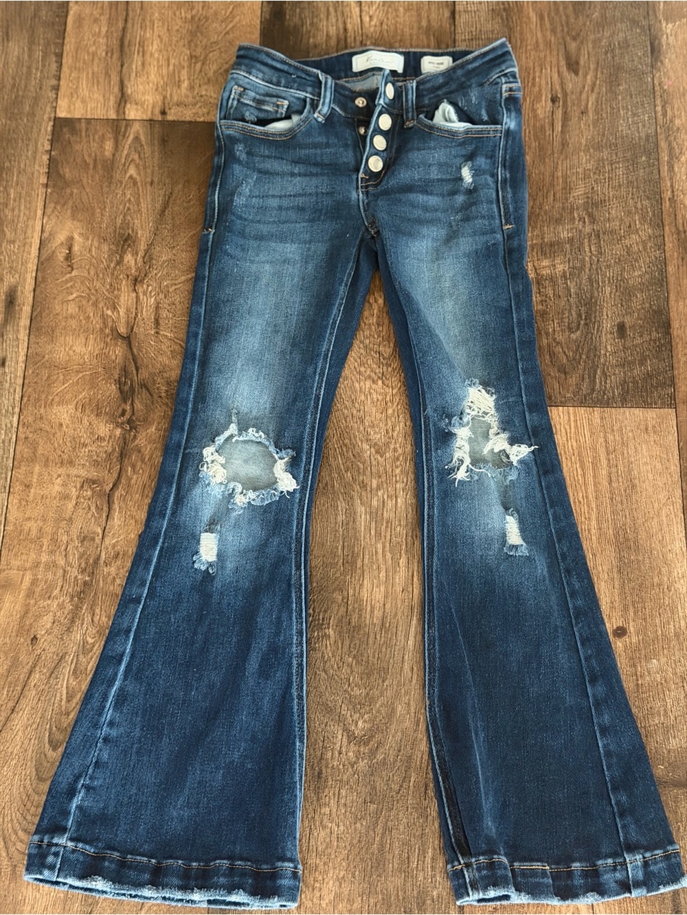 KanCan Medium Blue Distressed Flare Jeans for Kids